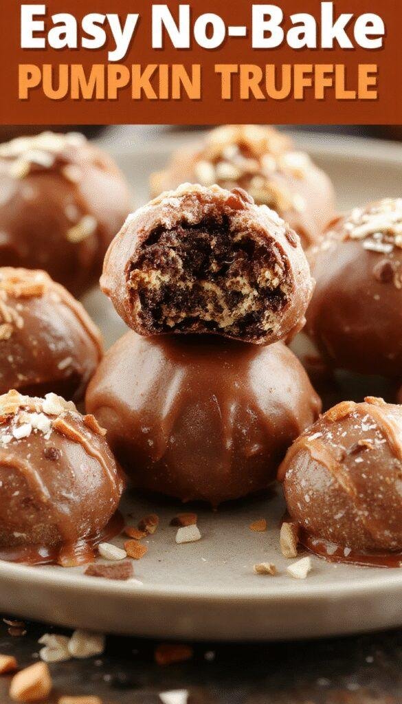 Delicious no-bake pumpkin Oreo truffles glazed with chocolate and decorated with fall-themed sprinkles.