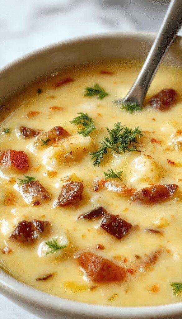 A steaming bowl of assorted popular soup recipes with fresh herbs and crusty bread on the side