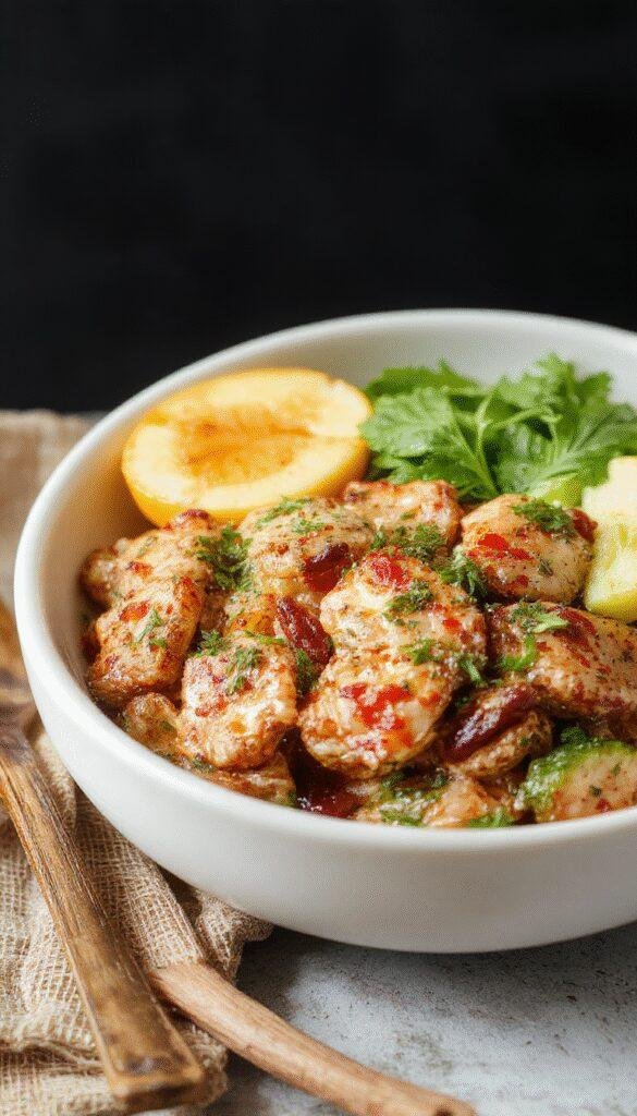A colorful plate showing a variety of fresh vegetables, grilled chicken, quinoa, and a glass of water, representing a balanced clean eating meal.
