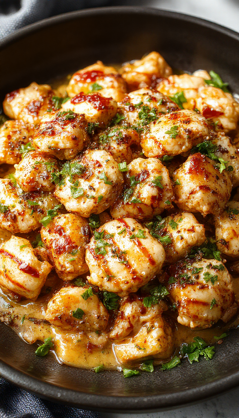A delicious plate of Honey Pepper Chicken Pasta garnished with fresh herbs, served on a stylish dinner plate with colorful vegetables in the background.