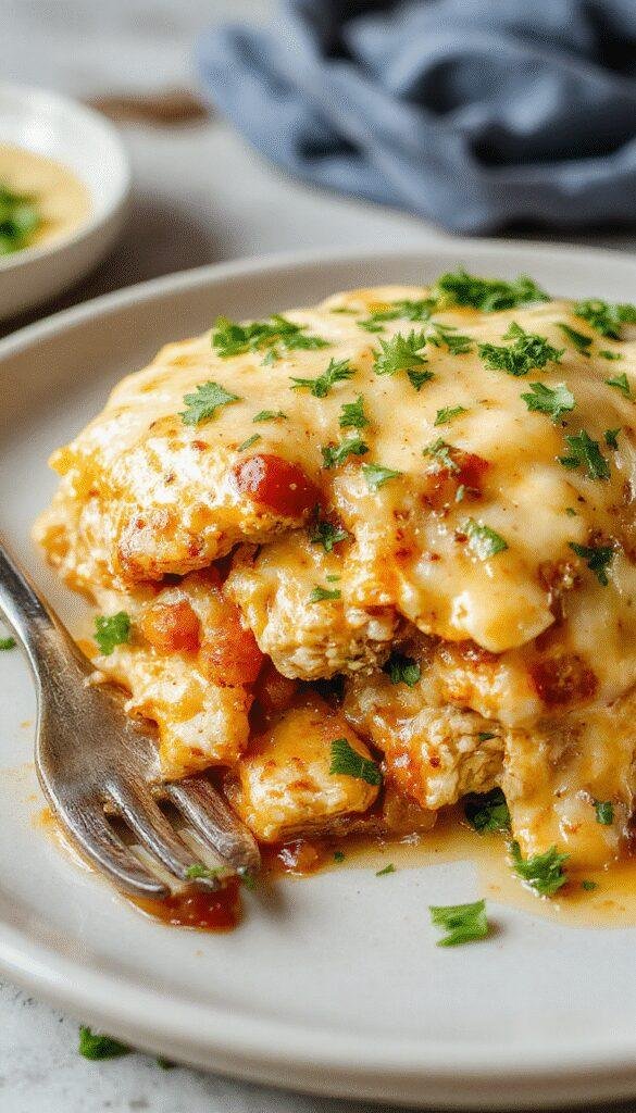 A delicious Cheesy Chicken Burrito Bake in a baking dish with melted cheese, seasoned chicken, and vibrant toppings, ready to serve.