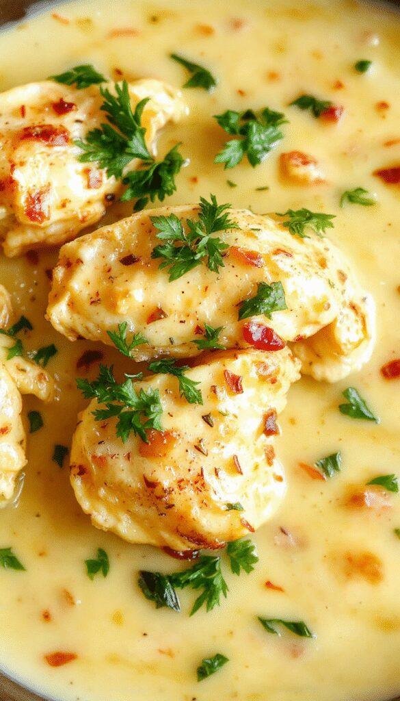 A plate of creamy butter chicken served with rice and garnished with fresh herbs, showcasing a rich, golden sauce.