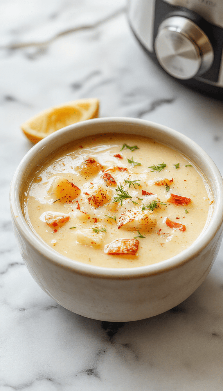 A steaming bowl of creamy potato soup topped with shredded cheese, sliced green onions, and crispy bacon bits, set on a rustic wooden table with a spoon and fresh herbs, vibrant golden and white colors highlighting the rich texture.