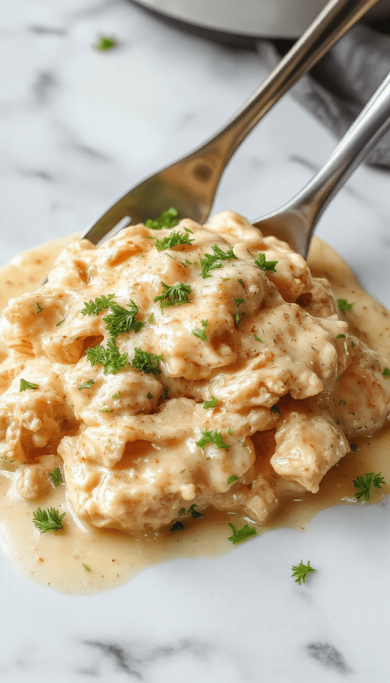 A vibrant plate of golden-brown shredded chicken topped with a rich, buttery orange sauce garnished with fresh cilantro and served alongside steamed rice, styled on a rustic wooden table with a smooth, glossy finish.