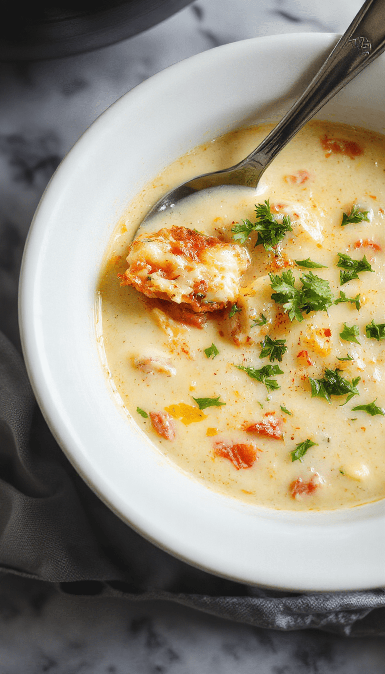 A vibrant bowl of crockpot lasagna soup featuring layers of melted cheese, savory meat, diced tomatoes, and fresh basil garnished on a rustic wooden table, steam rising, creating a warm inviting scene.