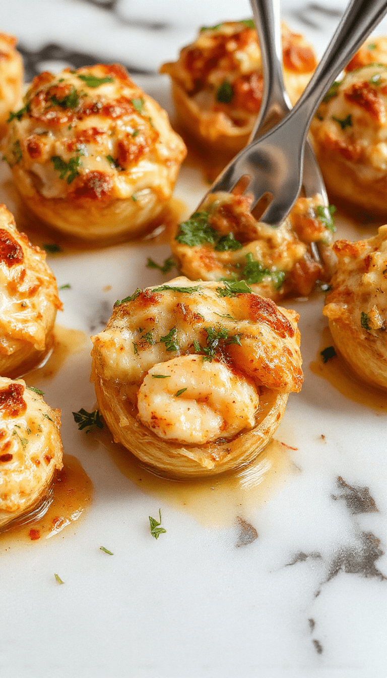 A vibrant plate featuring creamy seafood stuffed shells with golden-brown tops, garnished with fresh herbs on a rustic white plate, accompanied by lemon wedges and a side of vegetables, showcasing the rich textures and colorful ingredients in a beautifully styled presentation.