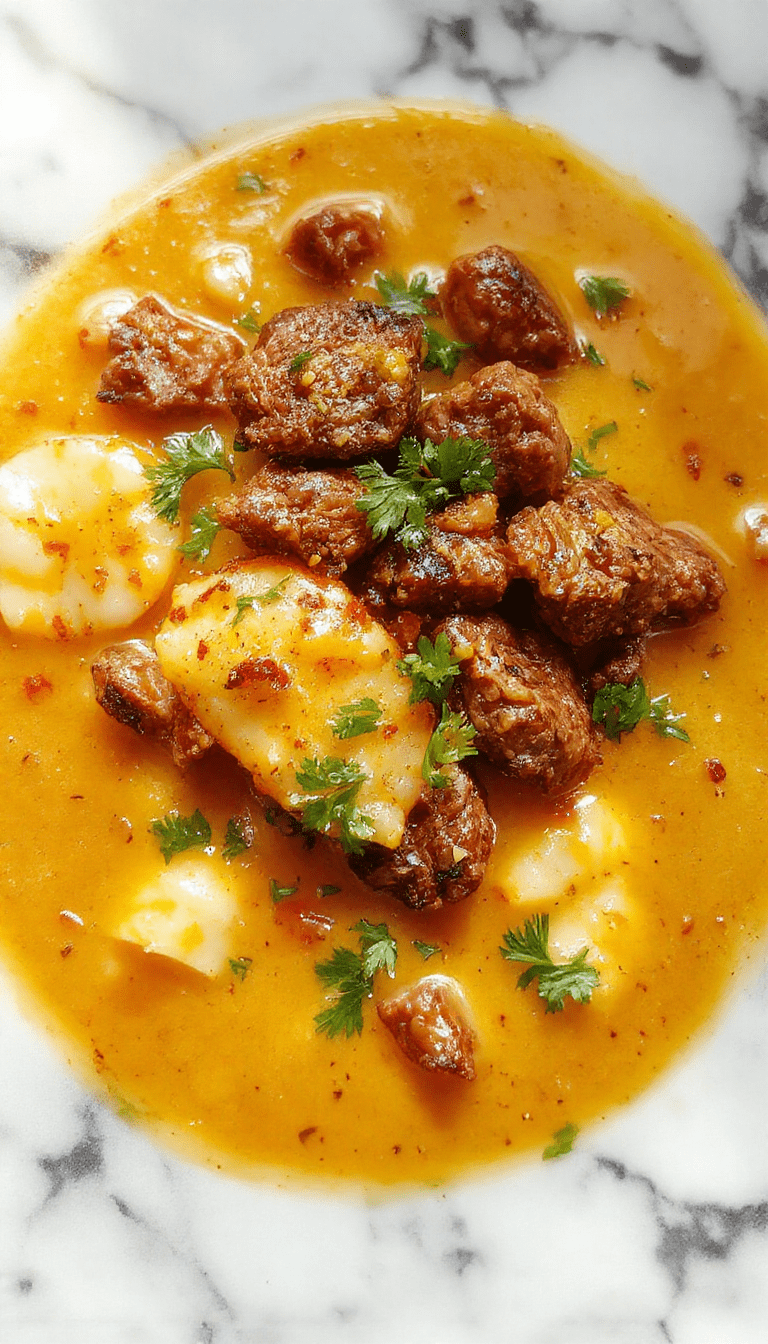 A vibrant bowl of beef coconut curry with tender beef chunks, rich coconut sauce, and colorful vegetables, garnished with cilantro on a rustic wooden table