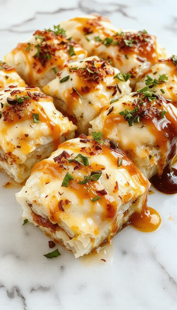 A colorful sushi bake in a round glass baking dish showcasing layers of seasoned rice, creamy seafood topping, and garnished with green onions and sesame seeds, with a side of sliced avocado and cucumber on a white plate, vibrant teal background, styled with chopsticks and a soy sauce dish.