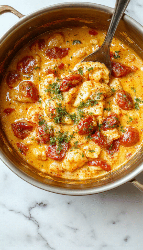 A vibrant bowl of creamy tomato pasta with a rich red sauce, garnished with fresh basil and grated Parmesan cheese, served on a rustic wooden table with a fork twirling the pasta.