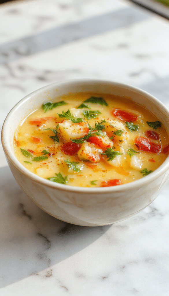 A vibrant bowl of vegetable soup featuring colorful chopped carrots, celery, zucchini, and leafy greens in a clear broth, styled with fresh herbs on a rustic wooden table