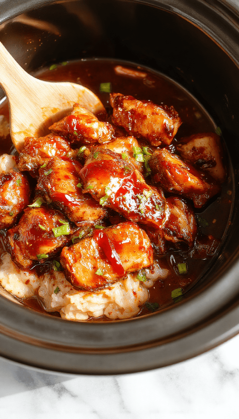 A colorful plate of shredded crockpot teriyaki chicken garnished with sesame seeds and chopped green onions, served alongside steamed rice and vibrant vegetables, with a glossy, caramelized glaze highlighting the tender texture and savory flavor.