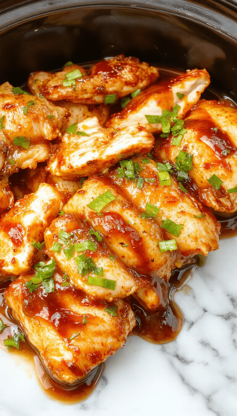 Colorful crockpot filled with tender shredded chicken coated in glossy teriyaki sauce, garnished with sesame seeds and chopped green onions, served on a white plate with a side of steamed rice, vibrant and flavorful presentation