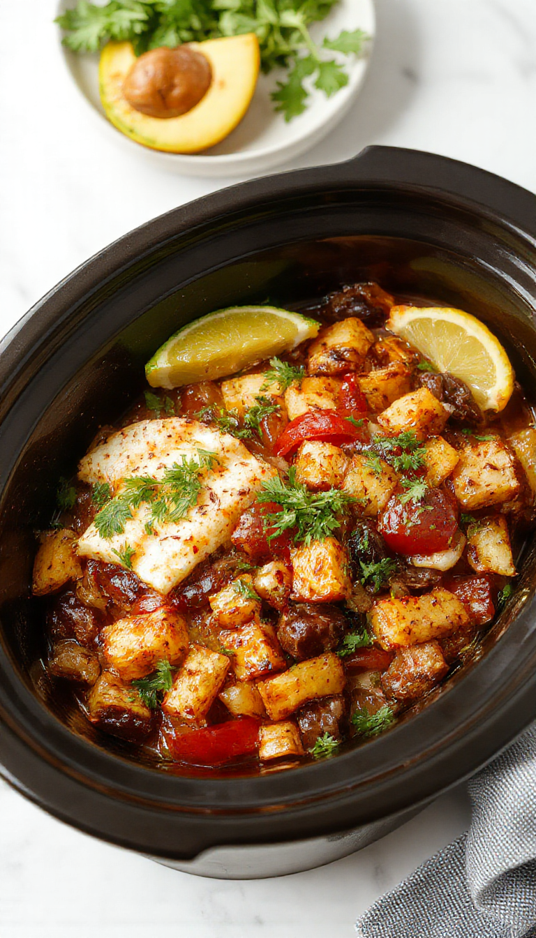 Colorful slow cooker fajitas with sizzling peppers, onions, and seasoned beef served on warm tortillas.
