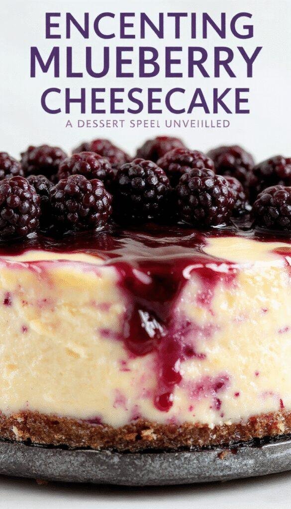 A stunning slice of Midnight Blueberry Cheesecake with a deep blue hue, topped with fresh blueberries and a glossy glaze on a elegant plate.