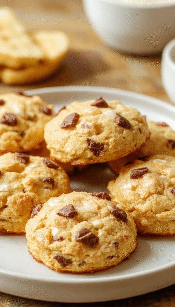 Golden-brown Energizing Protein Biscuits arranged on a rustic wooden surface, showcasing their crispy exterior and soft interior.