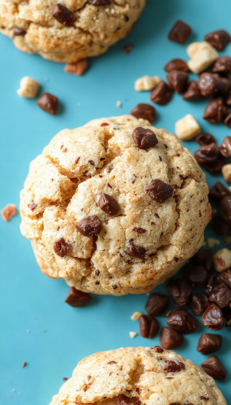 Golden, freshly baked energizing protein biscuits with a crunchy exterior and a soft, chewy interior, placed on a rustic wooden surface.