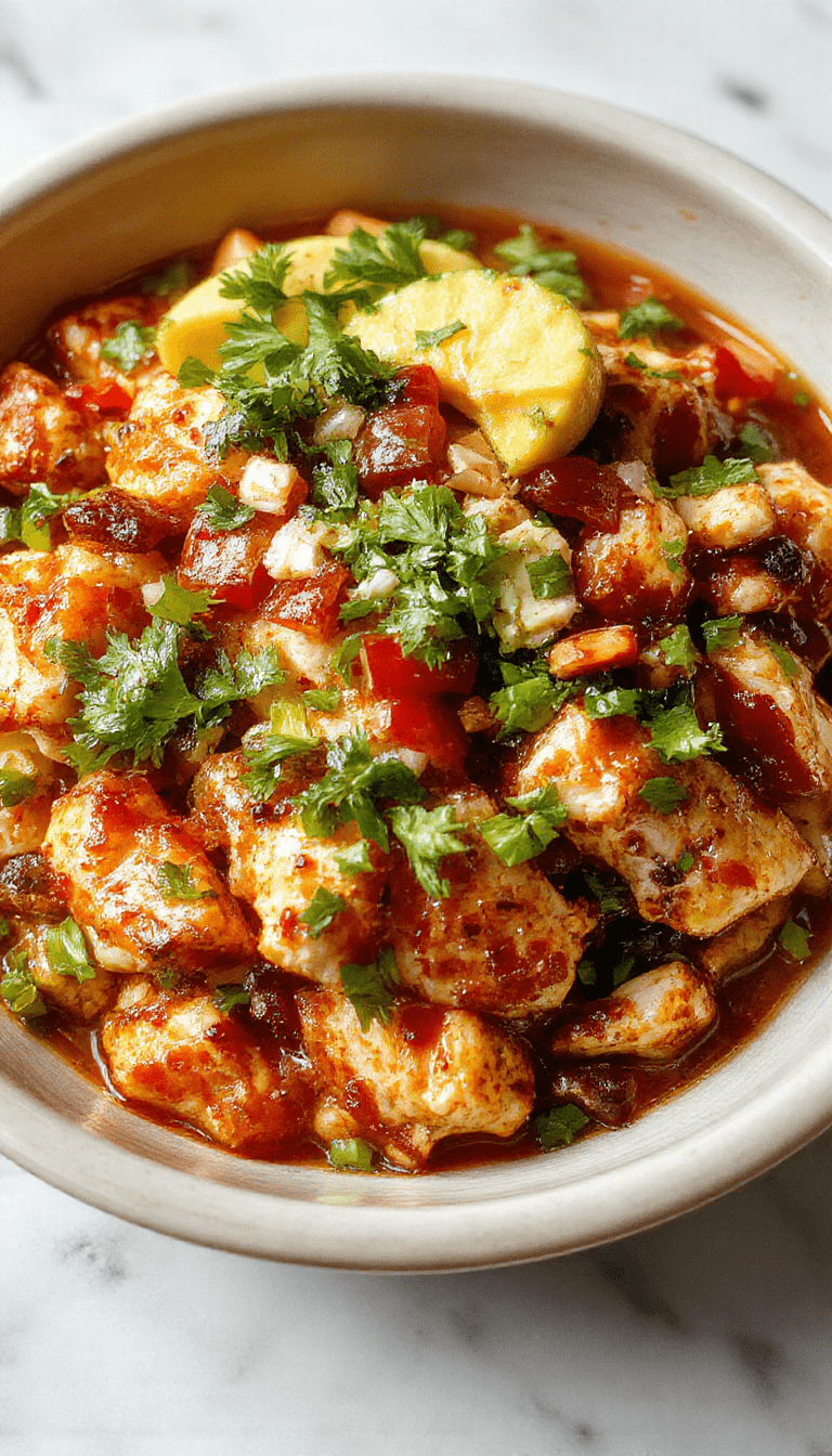 A vibrant chicken burrito bowl featuring tender grilled chicken slices atop fluffy rice, colorful diced tomatoes, glossy black beans, fresh chopped cilantro, and creamy avocado slices, all arranged in a rustic white bowl with a backdrop of cilantro and lime wedges, showcasing textures from crunchy vegetables and tender meat with natural lighting highlighting the vivid colors.