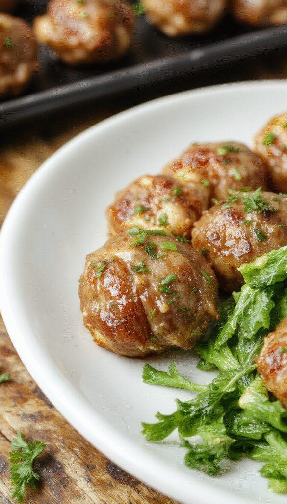 Delicious high-protein garlic butter beef bites served on a rustic plate with fresh herbs, showcasing juicy, tender meat glazed in garlic butter.