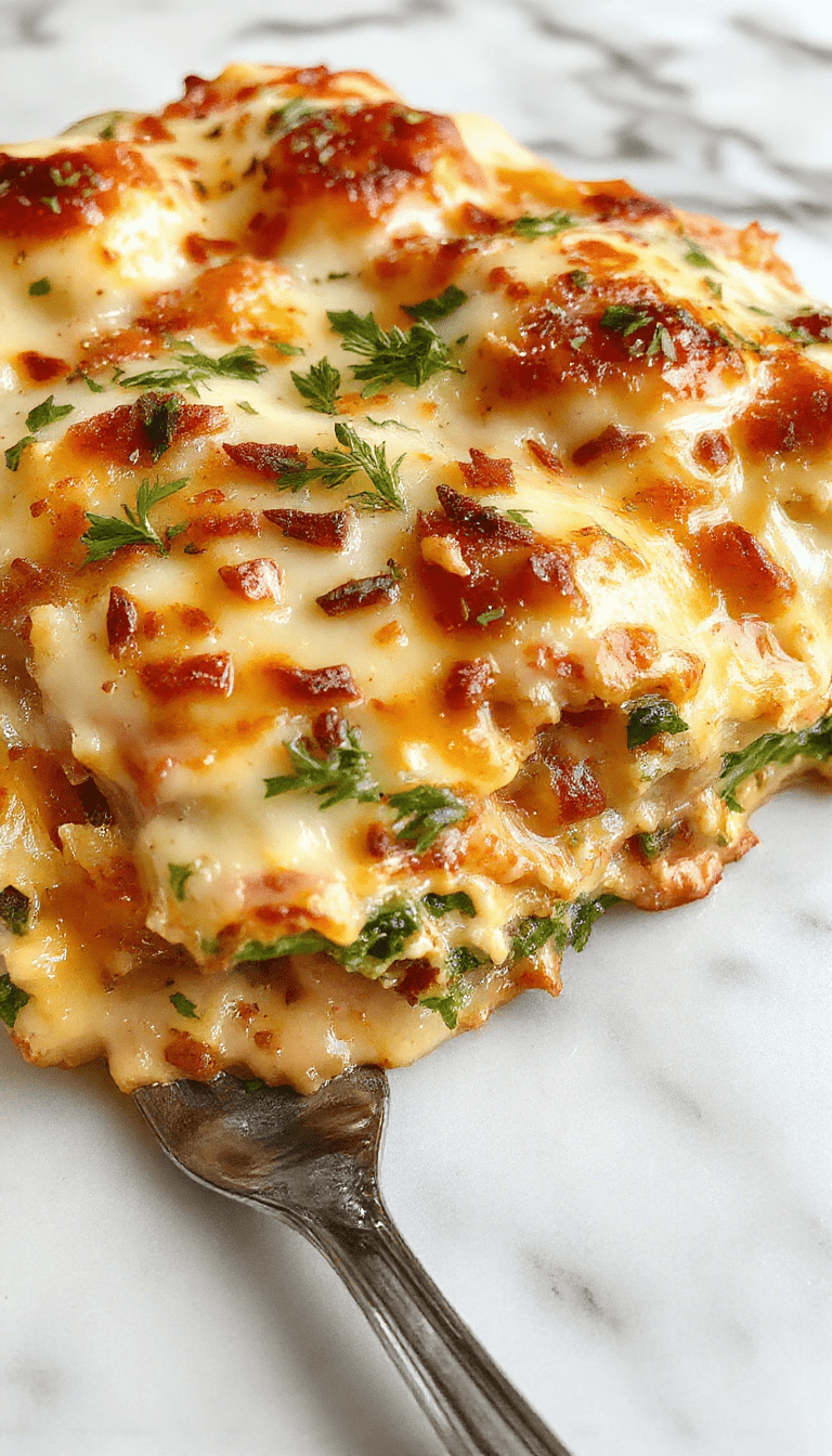 Colorful loaded veggie white lasagna on a wooden board topped with fresh basil and shredded cheese. The layered pasta dish showcases vibrant zucchini, bell peppers, spinach, and creamy white sauce, with a golden bubbly cheese crust. The background features rustic kitchen elements and natural light highlighting the textures and fresh ingredients.