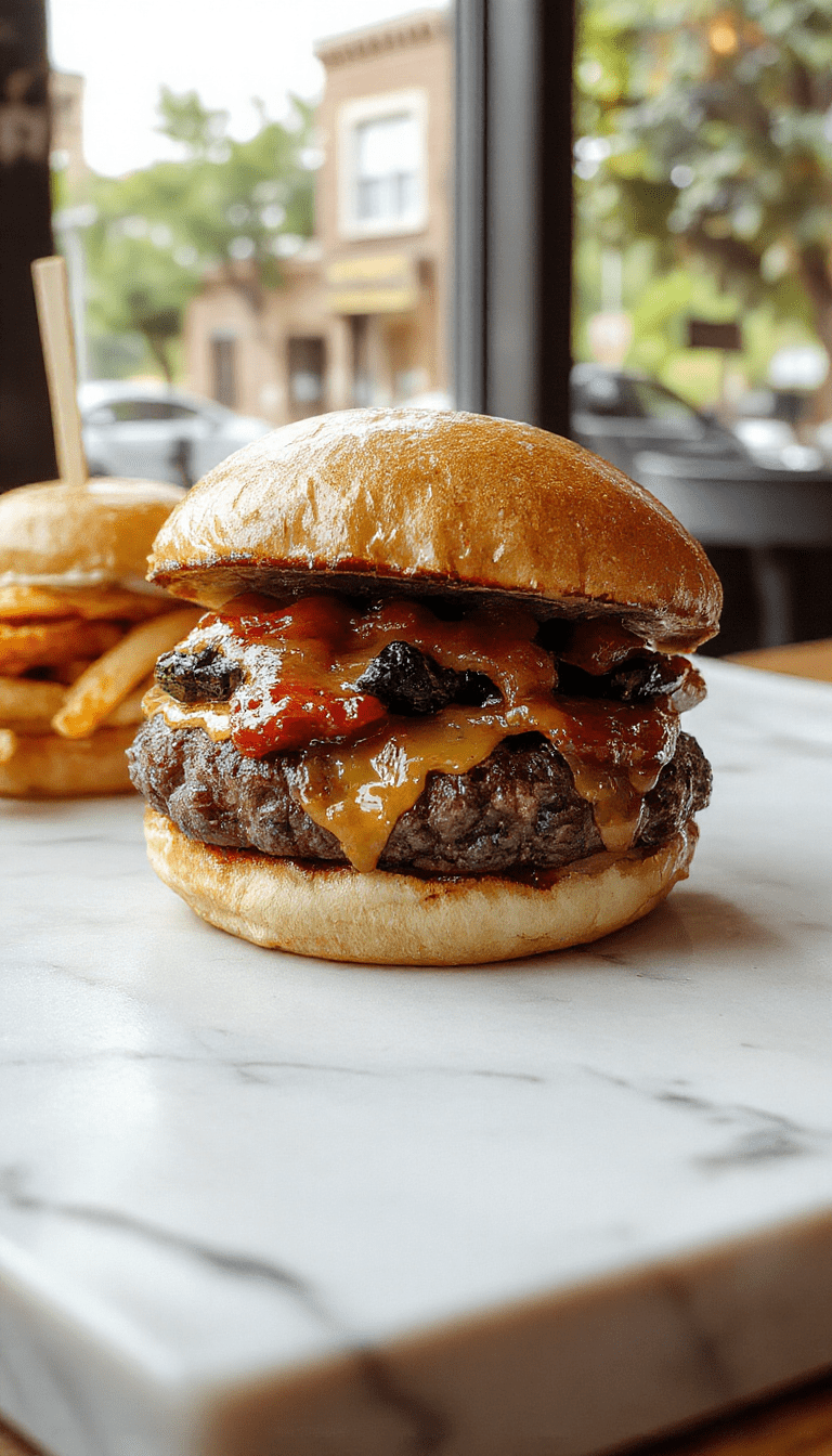A close-up of juicy crack burgers resting on a rustic wooden plate, topped with melted cheese, crisp lettuce, and ripe tomato slices, with a side of golden crispy fries and a dipping sauce, styled with fresh herbs and a drizzle of sauce, illuminated by warm natural light highlighting the textures and colors.