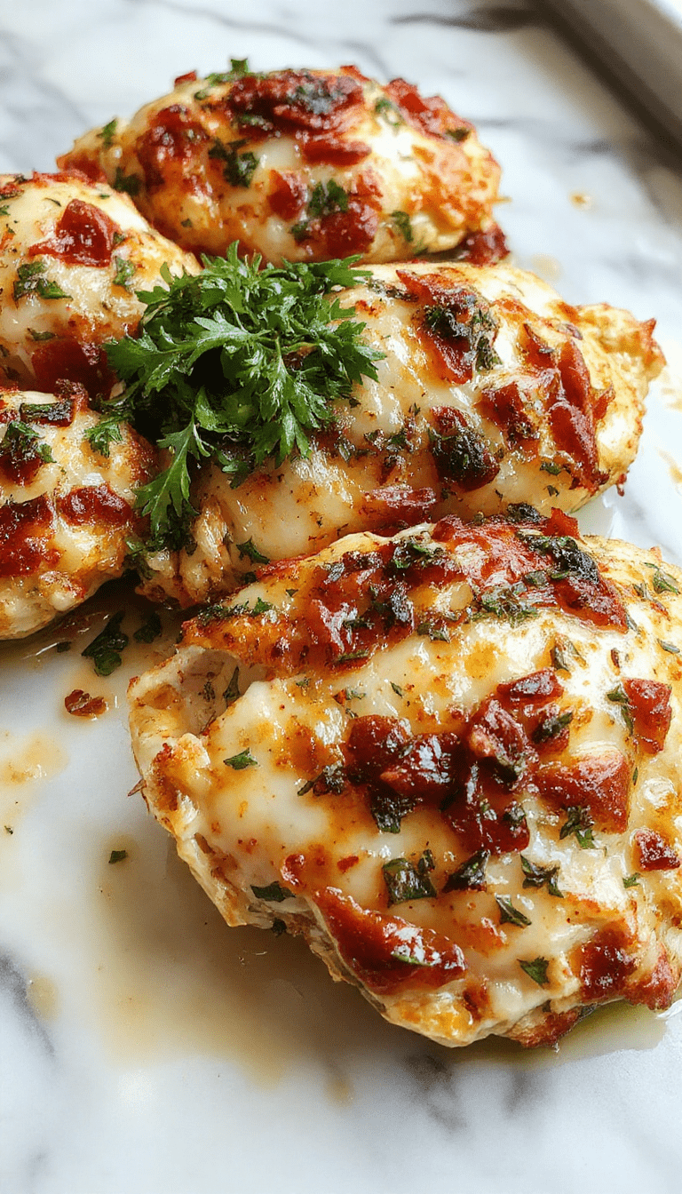 Colorful Mediterranean chicken zucchini bake plated beautifully with golden-brown chicken pieces, vibrant green zucchini slices, cherry tomatoes, and melted cheese, garnished with fresh herbs on a rustic ceramic plate with a wooden background, highlighting textures and fresh ingredients.