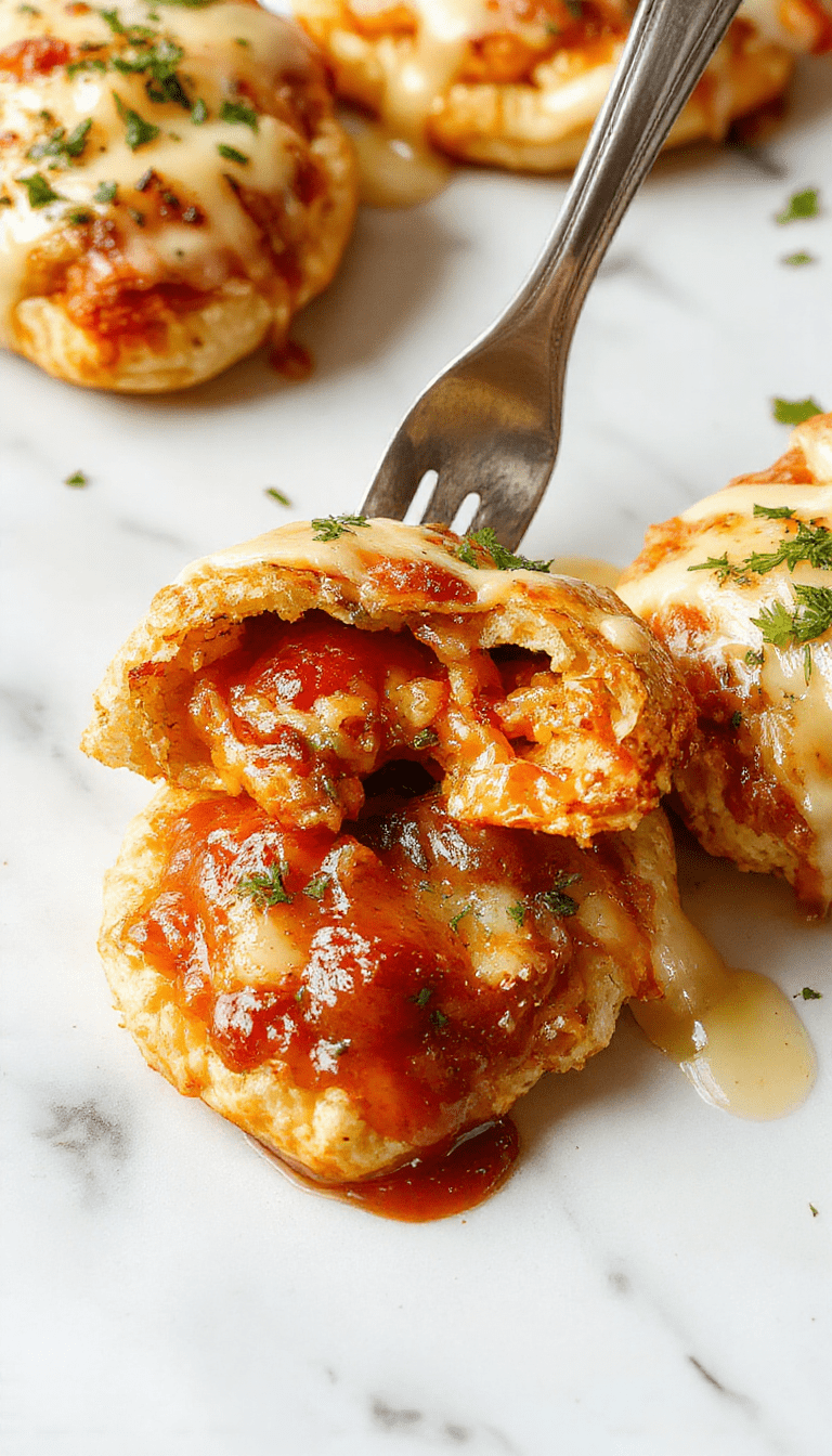 Colorful close-up of golden brown cheesy pizza pockets arranged on a rustic wooden board, with gooey melted cheese oozing from the edges, topped with fresh herbs and served alongside a small bowl of marinara sauce. The texture shows crispy pastry exteriors and bubbling cheesy fillings, styled with a sprinkle of oregano for a vibrant, inviting look.
