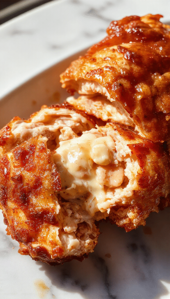 A close-up of tender, juicy melting chicken pieces on a white plate, garnished with fresh herbs, with a glossy, flavorful sauce coating the meat, surrounded by colorful vegetables and a rustic wooden table background.