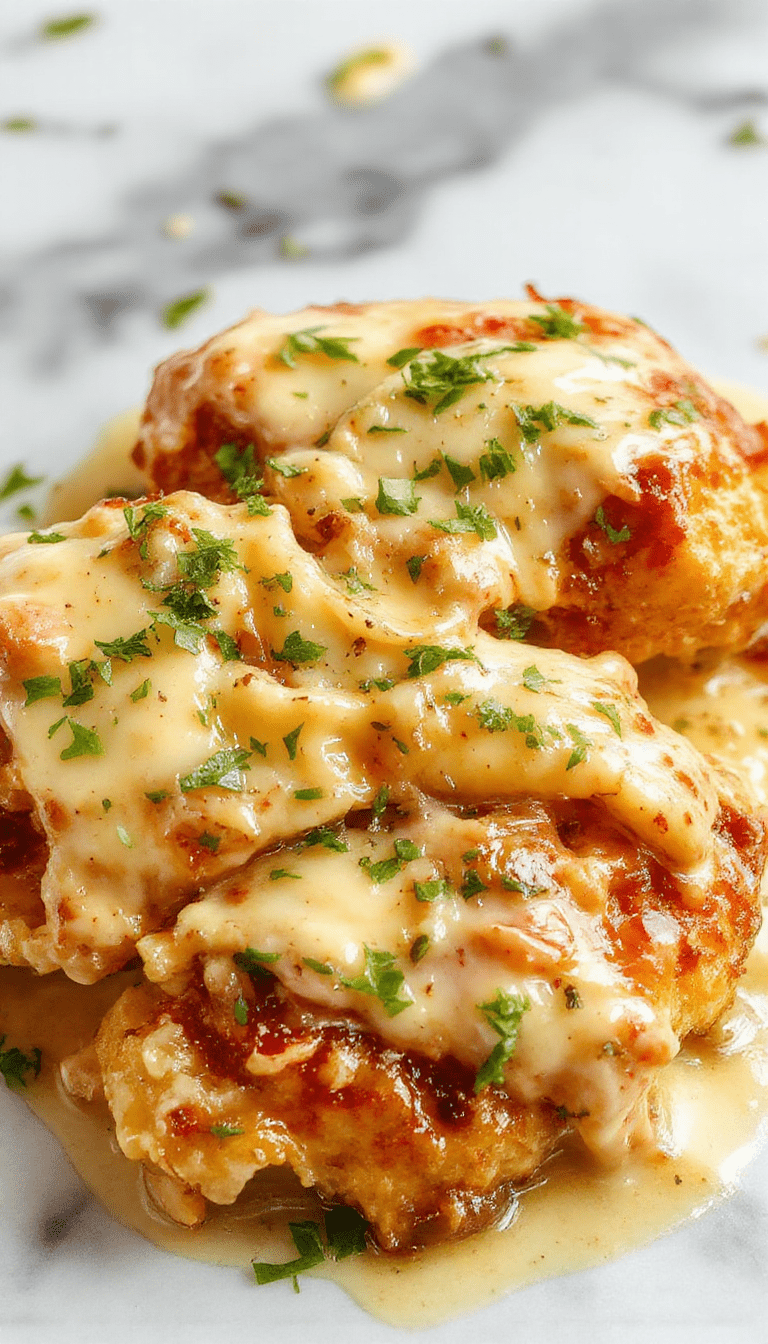 Colorful plate featuring golden-brown garlic butter chicken bites atop a bed of creamy pasta, garnished with fresh herbs and a sprinkle of parmesan cheese, with vibrant side vegetables and a rustic wooden table background.