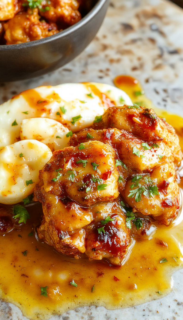 A sizzling skillet of golden butter chicken garnished with fresh cilantro and served alongside steamed rice, steam rising as the dish cooks.