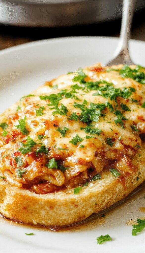 A plate of spaghetti served in edible garlic bread boats, garnished with herbs and Parmesan cheese, with crispy garlic bread slices on the side.