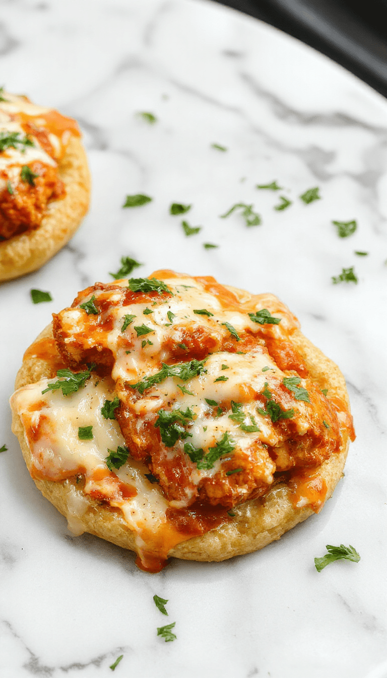 A vibrant flatbread topped with crispy buffalo chicken pieces, melted cheese, and fresh green herbs, presented on a rustic wooden board with drizzles of buffalo sauce for a colorful and appetizing display.