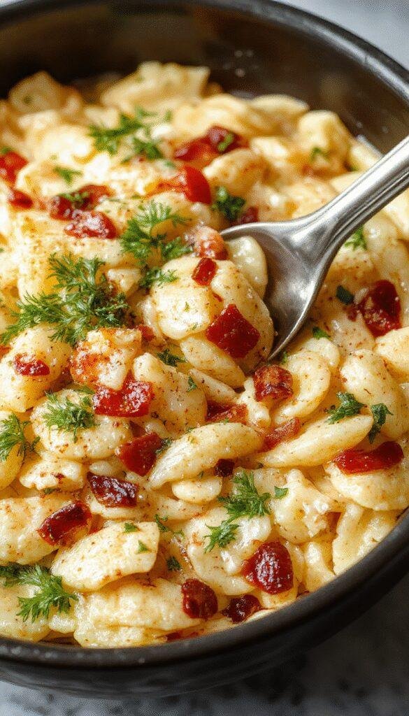 A steaming bowl of the Ultimate One-Pot Orzo featuring golden-brown toasted orzo, colorful vegetables, and fresh herbs, served in a rustic ceramic bowl.