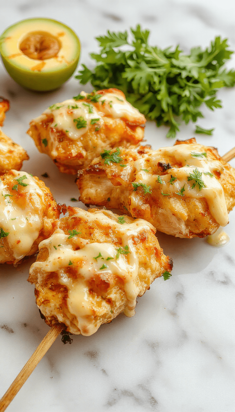 Colorful grilled chicken skewers arranged on a rustic wooden platter, glazed with a glossy marinade, garnished with fresh herbs and Parmesan shavings, set against a vibrant summer table backdrop with a hint of smoky grill marks and crispy edges.