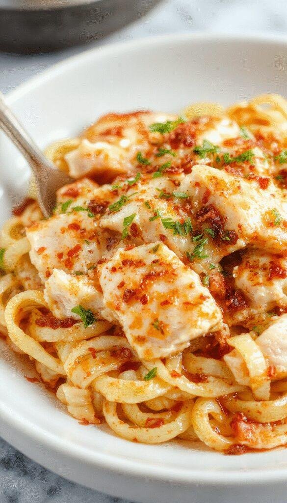 A vibrant plate of Zesty Honey Pepper Chicken Pasta featuring grilled chicken pieces, colorful bell peppers, and a glossy honey-pepper sauce garnished with fresh herbs.