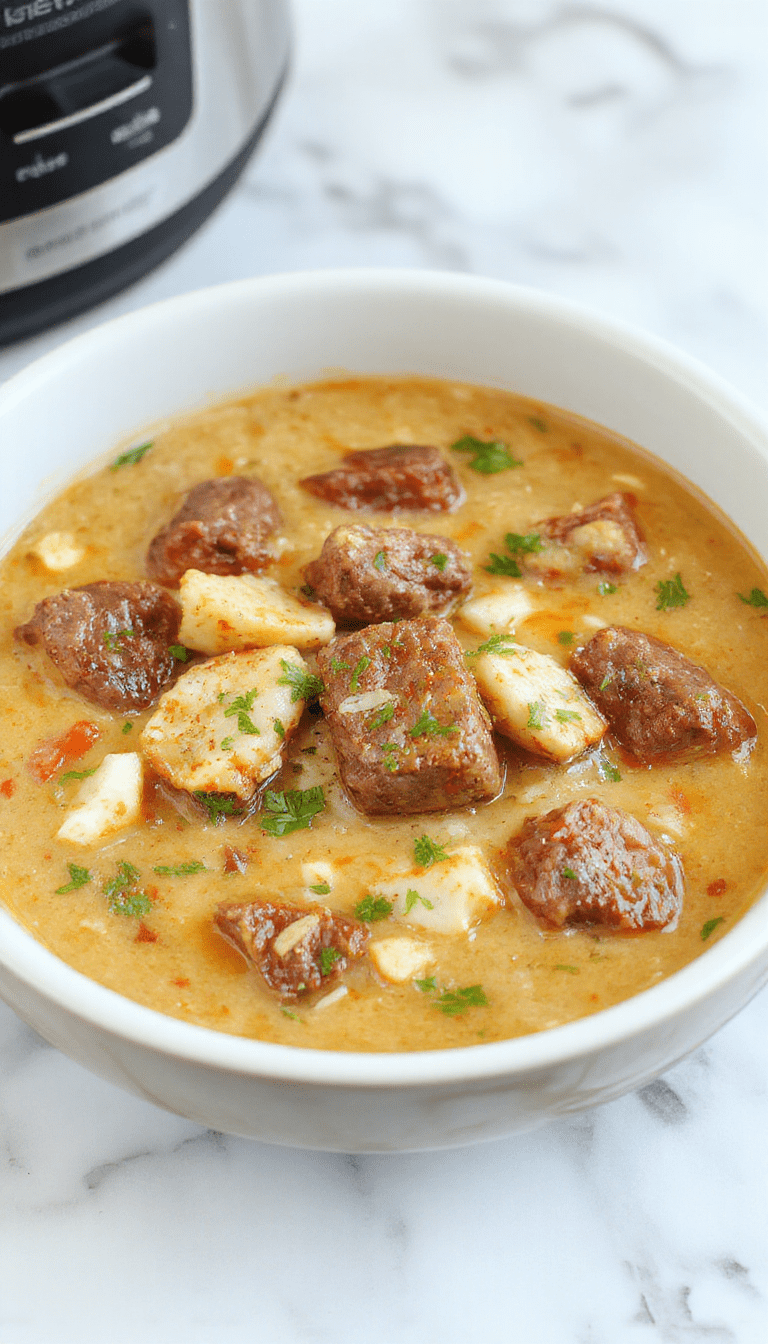 A vibrant bowl of slow cooker beef coconut curry featuring tender chunks of beef immersed in a rich, creamy coconut sauce, garnished with fresh cilantro, with serving spoons on a rustic wooden table