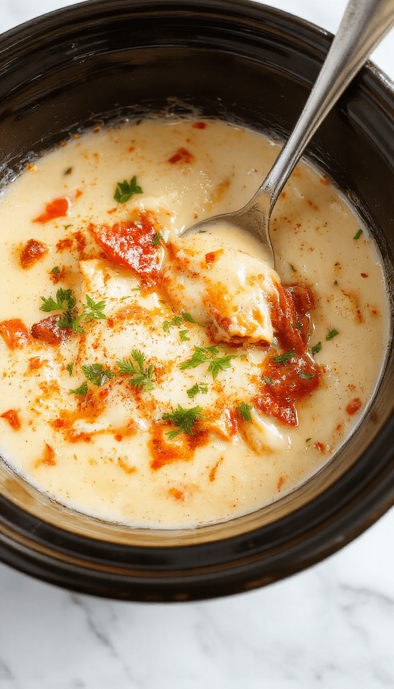 A vibrant bowl of crockpot lasagna soup with layers of melted cheese, seasoned ground meat, and tender pasta, garnished with fresh basil and grated cheese, served steaming hot on a rustic wooden table with a spoon and a side of crusty bread.