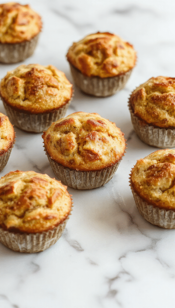 Colorful mini apple pies baked in muffin tins with golden crispy crusts, filled with tender cinnamon-spiced apple chunks, topped with powdered sugar, presented on a rustic wooden plate with a sprinkle of cinnamon around, styled with a few fresh apple slices and a dusting of powdered sugar