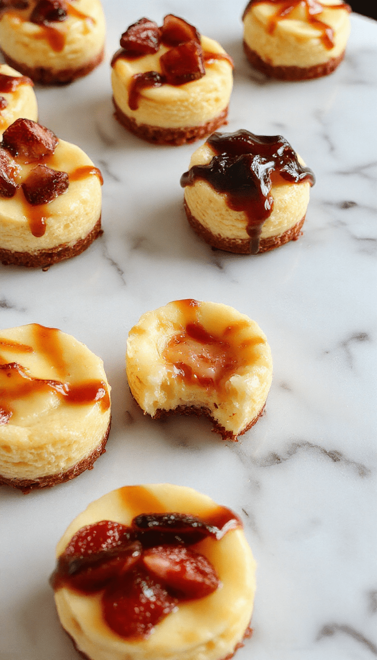 Colorful mini cheesecakes with smooth creamy topping, garnished with fresh berries and mint on a elegant white platter, styled with a rustic wooden background