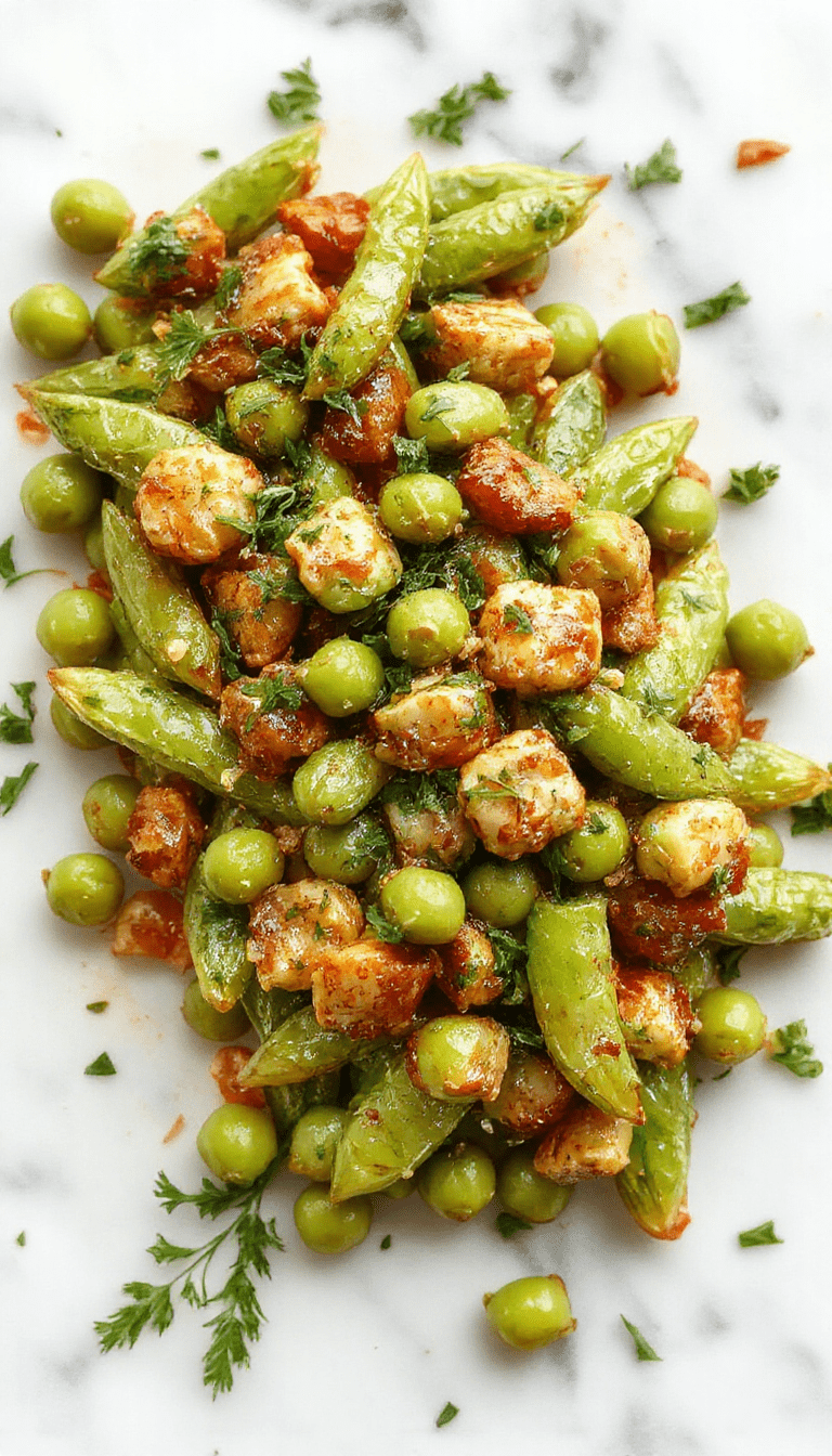 Colorful bowl of vibrant green peas garnished with fresh herbs on a rustic wooden table, showcasing a glossy texture and inviting presentation, perfect for a holiday side dish.