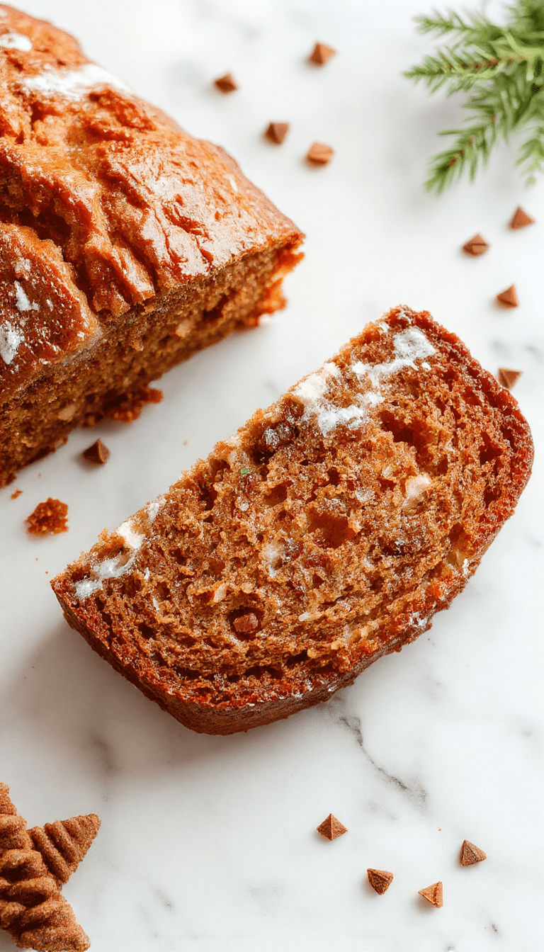 A beautifully sliced festive Christmas bread loaf on a rustic wooden breadboard, topped with powdered sugar and colorful sprinkles, surrounded by cinnamon sticks, holly berries, and decorative holiday ornaments, with a warm, inviting atmosphere and soft natural lighting accentuating the textures and vibrant colors.