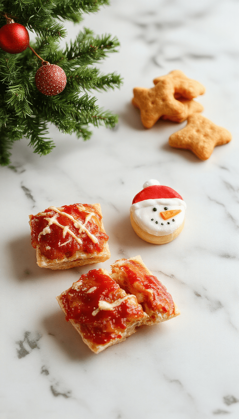 Colorful plate featuring kid-friendly Christmas food including mini sandwiches with holiday-themed toppings, colorful vegetable sticks, and festive cookies styled on a vibrant holiday table