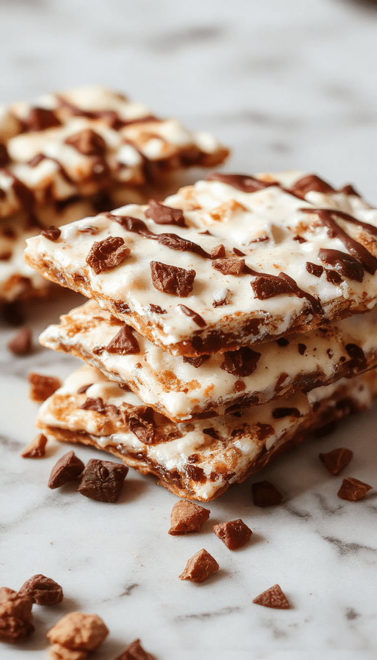 Colorful protein yogurt bark topped with fresh berries, chopped nuts, and honey, neatly arranged on a white rectangular plate with a light wooden background, showing vibrant textures and glossy finish.