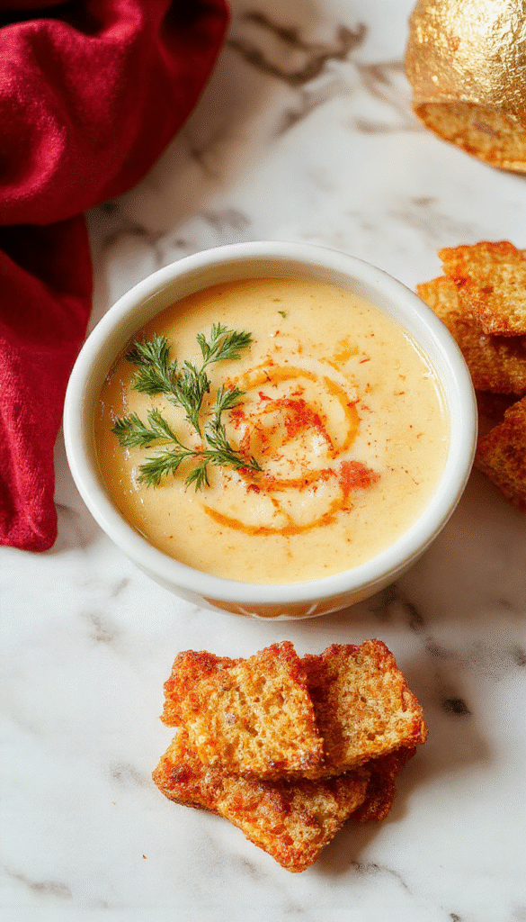 A steaming bowl of hearty soup with vibrant vegetables and chunks of tender meat, garnished with fresh herbs on a rustic wooden table, with a spoon and bread on the side, colorful and inviting.