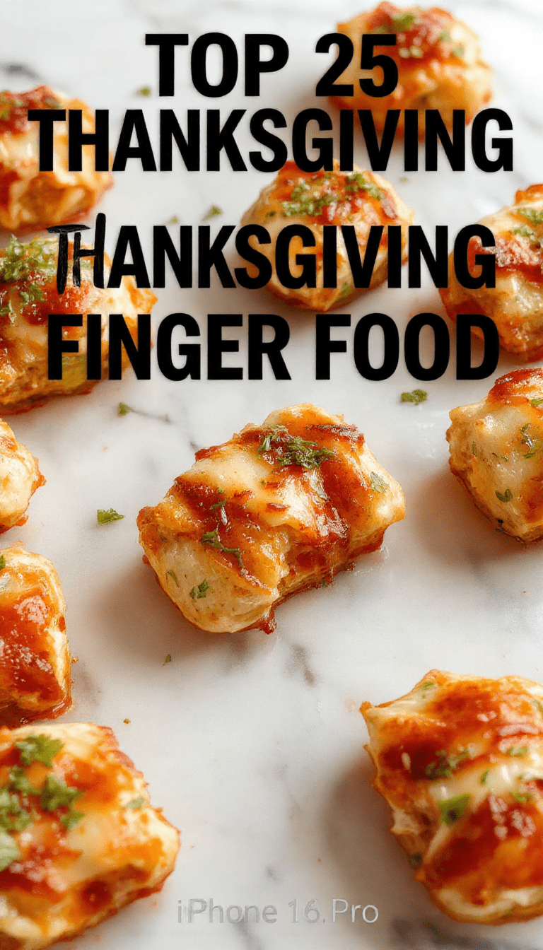 A vibrant plate of assorted Thanksgiving finger foods featuring mini sliders, savory bites, and colorful vegetable skewers, arranged beautifully with garnishes on a rustic wooden table, with warm autumn tones and festive decor