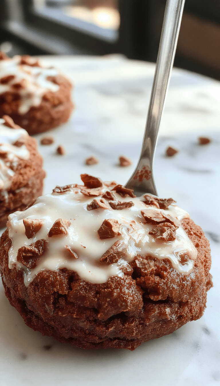 A tempting close-up of a layered brookies dessert with a glossy chocolate fudge top, golden-brown chewy edges, and a rich brownie base, styled on a rustic wooden board with scattered chocolate chips and a dusting of powdered sugar.