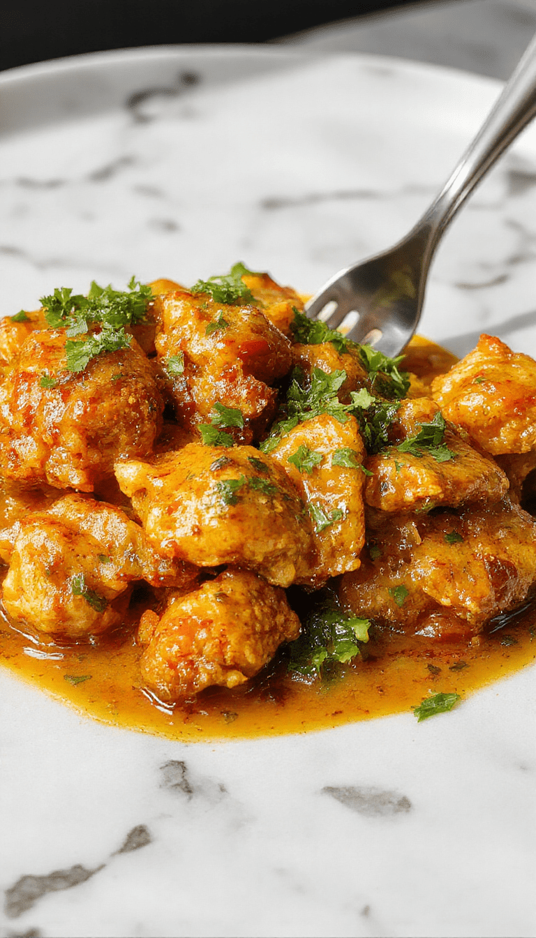 A vibrant plate of authentic Jamaican curry chicken featuring golden-brown chicken chunks smothered in rich, yellow curry sauce. The dish is garnished with fresh thyme and slices of red chili, served alongside fluffy rice and colorful vegetables. The presentation highlights the glossy curry sauce and tender chicken pieces, styled on a rustic wooden table with tropical accents.