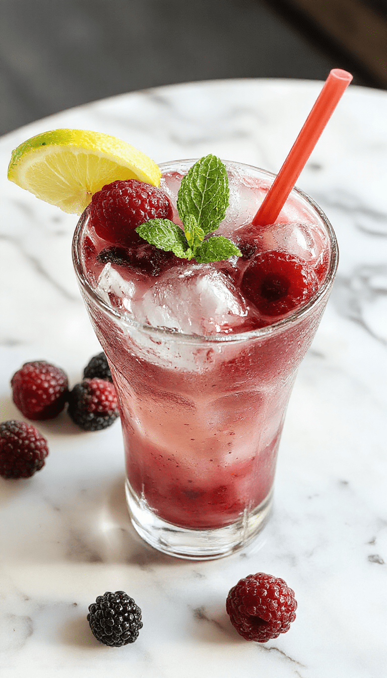 A vibrant cocktail glass filled with a deep purple blackberry margarita smash, garnished with fresh blackberries and a sprig of mint on a colorful wooden table, with a salted rim and condensation on the glass showcasing its refreshing appeal.