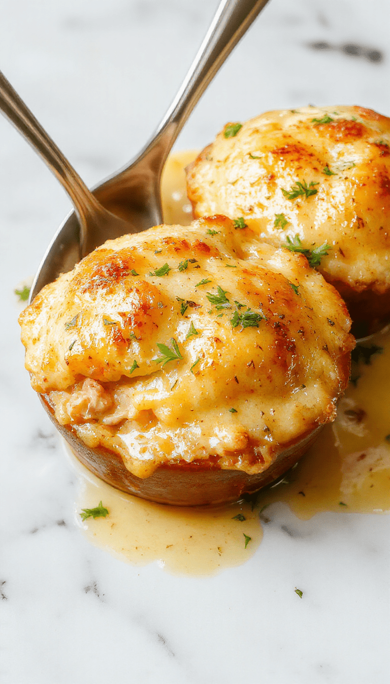 A warm, golden-brown chicken pot pie served on a rustic wooden table. The flaky pie crust covers a creamy filling with tender chicken, vegetables, and herbs. The pie is sliced open, revealing the hearty, steaming interior with a slightly crisp edge, garnished with fresh herbs and accompanied by a dollop of creamy sauce.