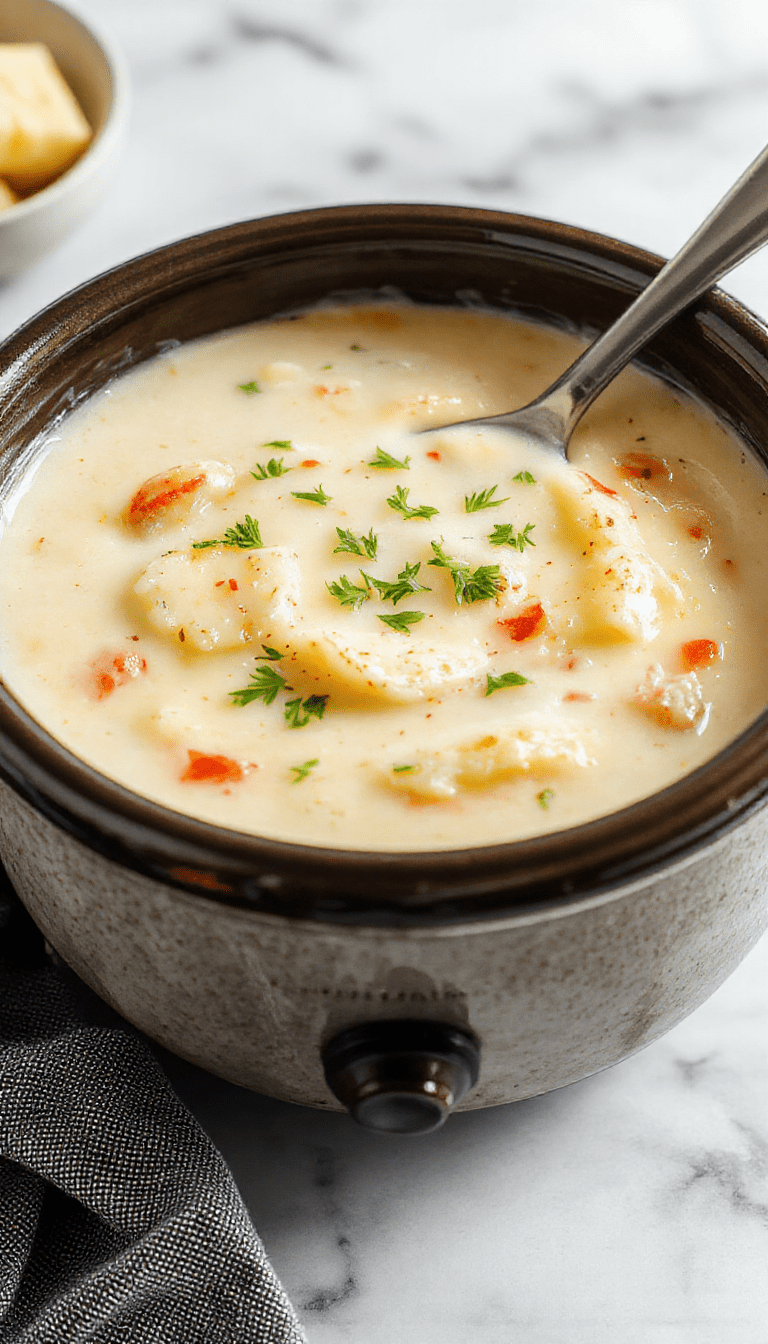 A steaming bowl of creamy potato soup garnished with chopped green onions and shredded cheese, served in a rustic white bowl on a wooden table, with a side of crusty bread and fresh herbs, showcasing a rich and hearty texture with smooth, velvety consistency and vibrant colors.