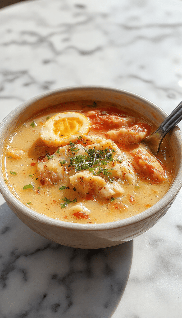 A vibrant bowl of creamy Marry Me Chicken Ramen featuring tender chicken pieces nestled among rich, glossy broth with perfectly cooked noodles, garnished with fresh green herbs, served on a rustic wooden table with a cozy ambiance.